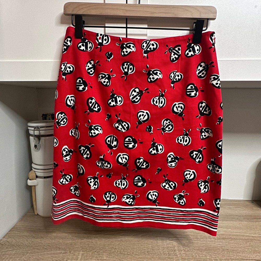 Talbots Pencil Skirt‎ Women 8P Red Ladybug Print Cotton Blend Stretch Mini Twee